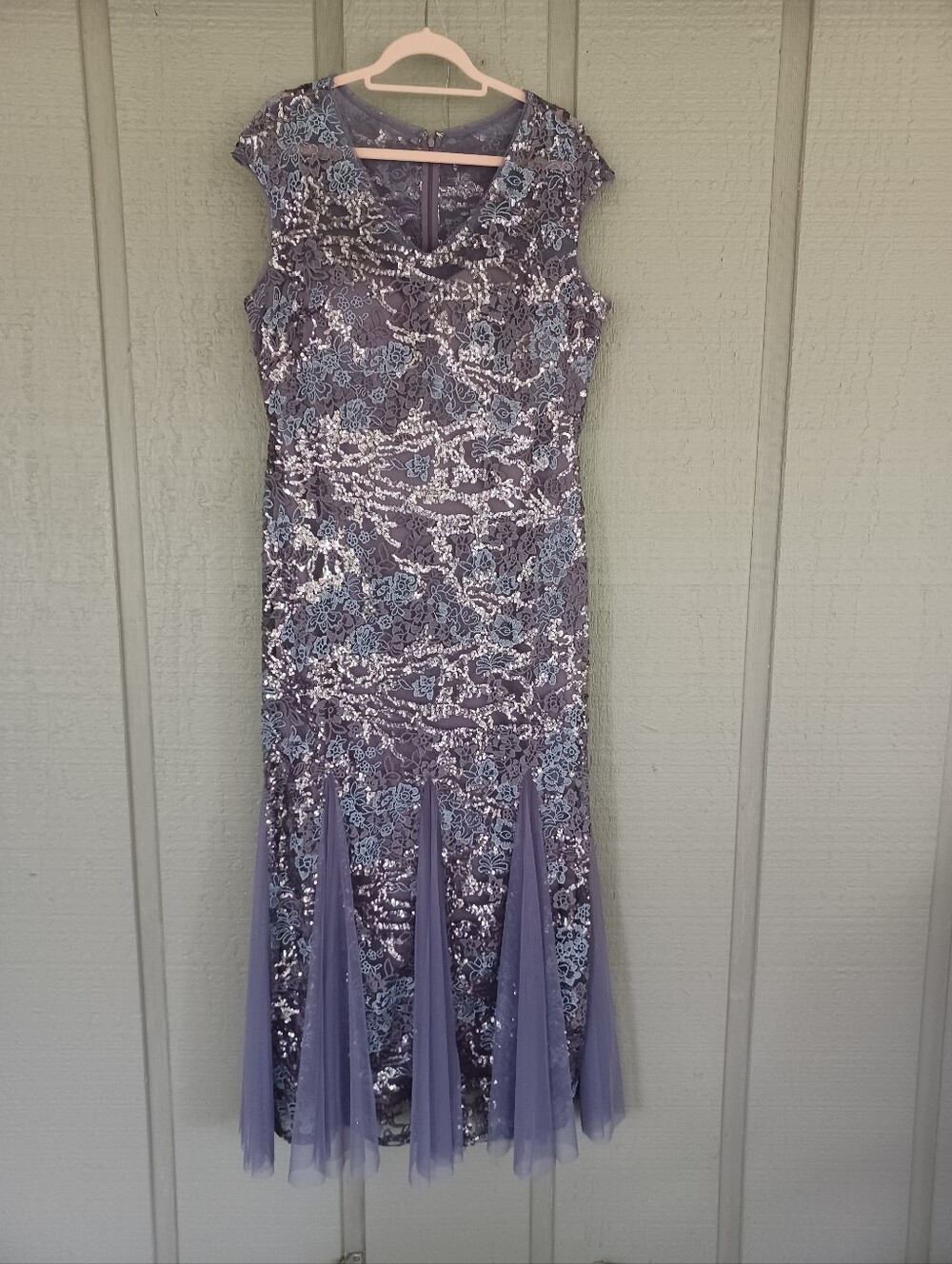 Alex Evenings Embroidered Sequins Dress Size 18 Mother Bride V Neck Icy Orchid